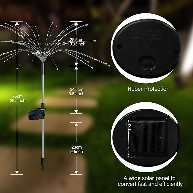 FOOING 4 Pcs Solar Garden Lights Solar Firework Lights Waterproof, 120 LED String Light 2 Modes Twinkling Fairy Nightlight for Garden, Wedding, Party, Patio, Yard, Landscape Decoration (Colorful)