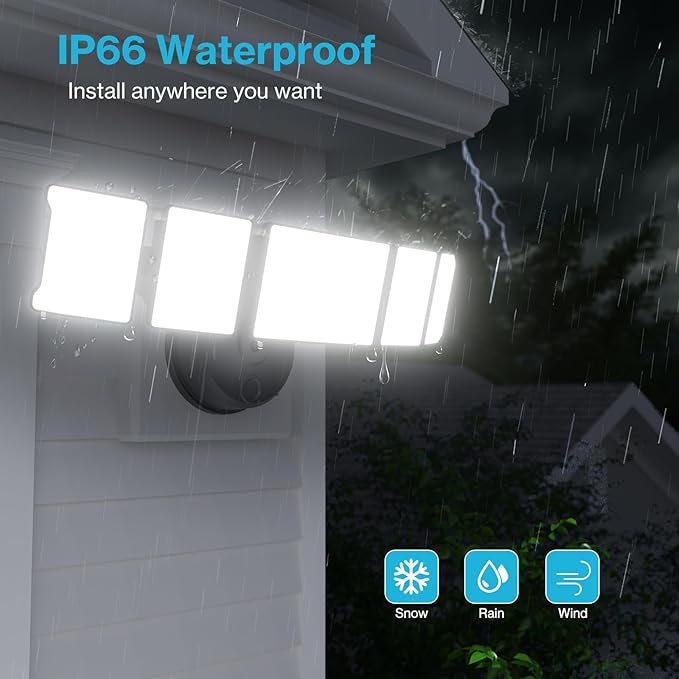 Olafus 130W Flood Light Outdoor, Switch Controlled 13000LM LED Security Light, IP65 Waterproof Outside Floodlight with 5 Adjustable Heads, 6500K Exterior Flood Light Fixture Wired for House Yard Black