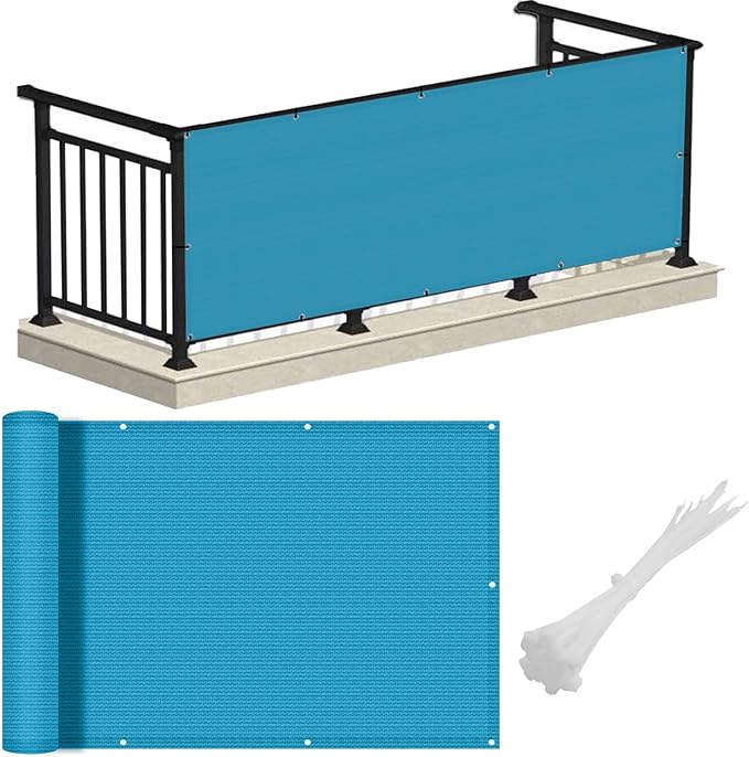 LOVE STORY 3'x10' Turquoise Blue Balcony Screen Privacy Fence Cover -Mesh Privacy Screen UV Protection Weather-Resistant 3 FT Height Shield for Deck, Patio, Backyard, Outdoor Pool, Porch, Railing