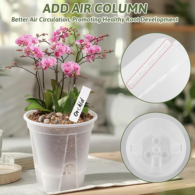 Clear Self Watering Pots for Indoor Plants with 9 Plant Labels, Deep Reservoir, High Drainage Holes, Bare Root Planter for Indoor/Outdoor Plants (5PCS)