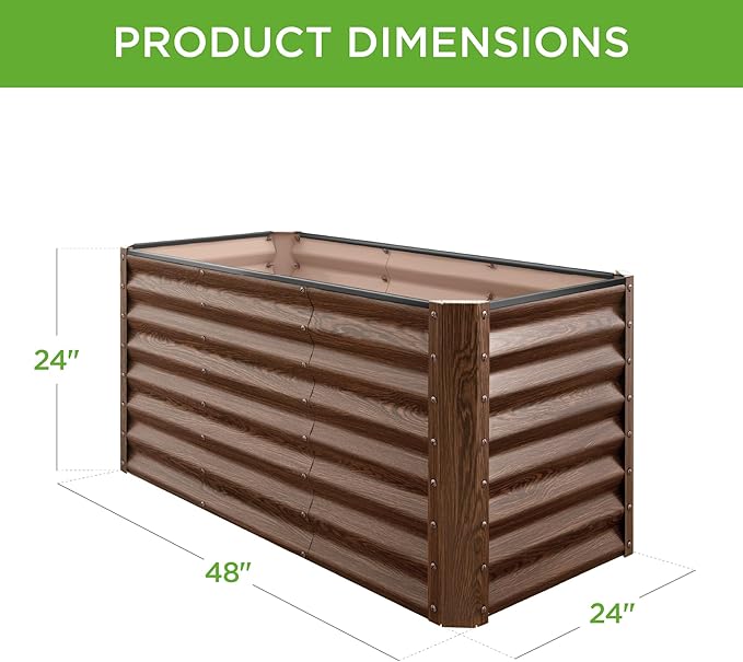 Best Choice Products 4x2x2ft Outdoor Metal Raised Garden Bed, Deep Root Box Planter for Vegetables, Flowers, Herbs, 119 Gallon Capacity, 100% Non Toxic Materials - Dark Brown Wood Grain