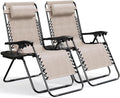 Nestl Zero Gravity Chairs Set of 2, Patio Lounge Chair Outdoor with Pillows & Cup Holder Trays, Adjustable Steel Mesh Reclining Camping Chair, Folding Patio Lawn Chair for Deck, Beach, Yard - Beige