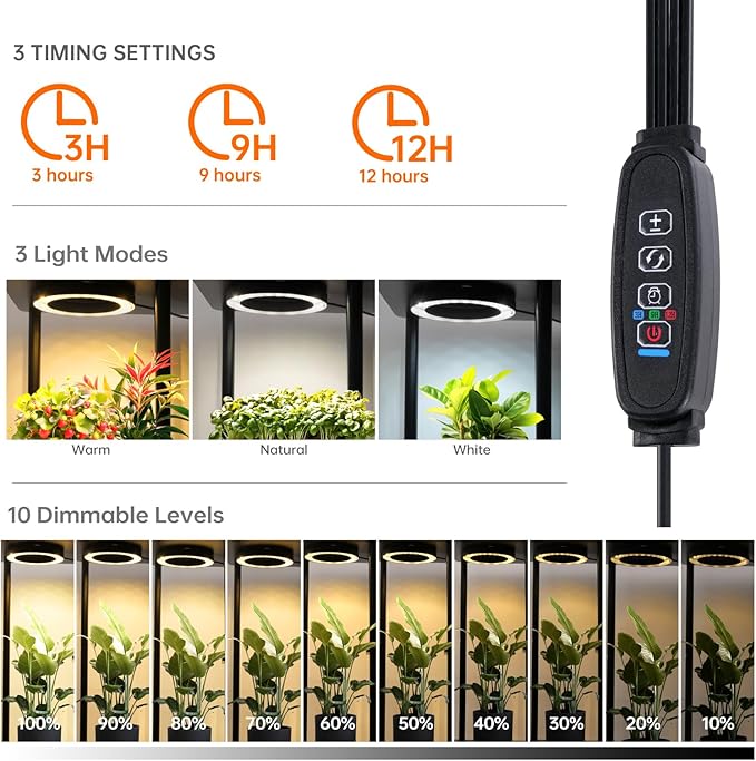 Bstrip Plant Stand Indoor with Grow Lights, 7-Tier Flower Rack, 5-Pack Full Spectrum Lights with Timer, Corner Plant Stand for Indoor Plants, 53" Tall Rectangular Stand for Living Room