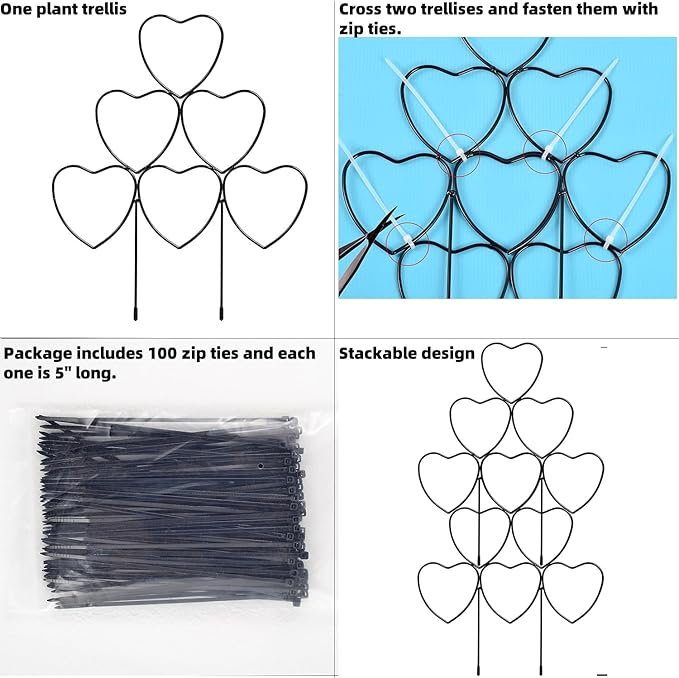 Garden Plant Trellis for Indoor Plants, Stackable Heavy Duty Metal Trellis Supports for Climbing Plants or Houseplants, 3 Pack, Black, 12"(W) x 14"(H)