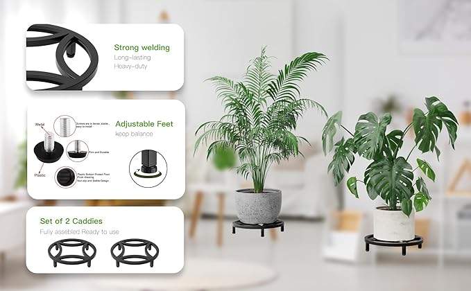 Zhongma 2 Pack 11.8" Fully Assembled Sturdy Potted Plant Stand Flower Pot Holder Heavy Duty Construction, Low Plant Stand for Home Indoor and Outdoor, Sturdy plant riser and saucer without Installation Required