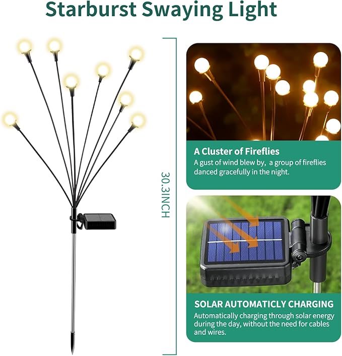 Solar Lights Outdoor Waterproof 4 Pack of 32 LEDs Garden Patio Firefly Decoration Unique Gifts Women Grandparents