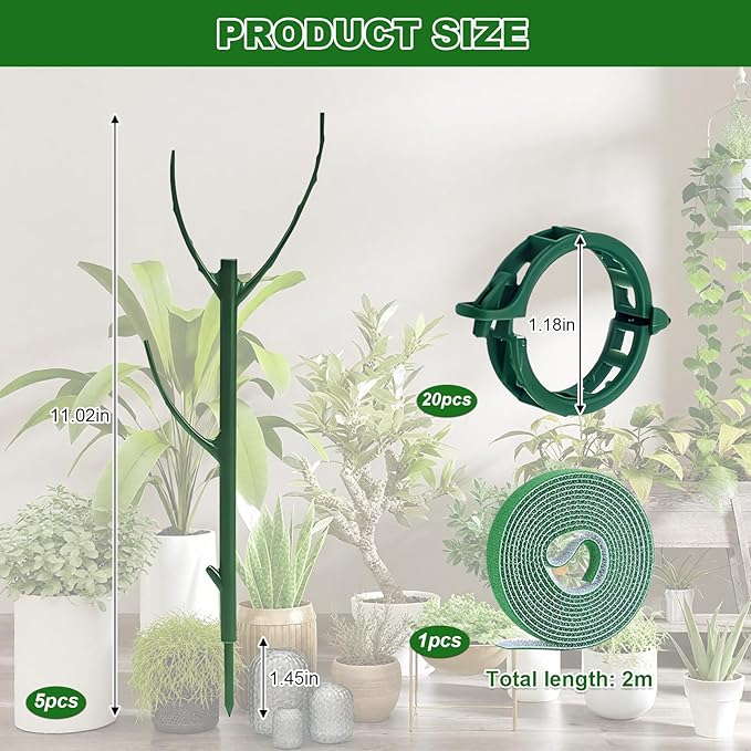 5pack Adjustable Plant Support Pole – Stackable Indoor/Outdoor Support Pole with Clamps, Suitable for Supporting Monstera and Climbing Plants, Garden Accessories, Perfect Replacement for Plant Stakes