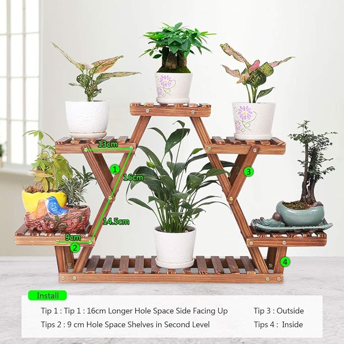 Wood Plant Stand Indoor, 6 Tiered Plant Shelf for Multiple Plants RackTriangle , A Shape Corner Flower Pot Holder for Windowsill Patio Balcony Garden Living Room (Retro,Wooden)