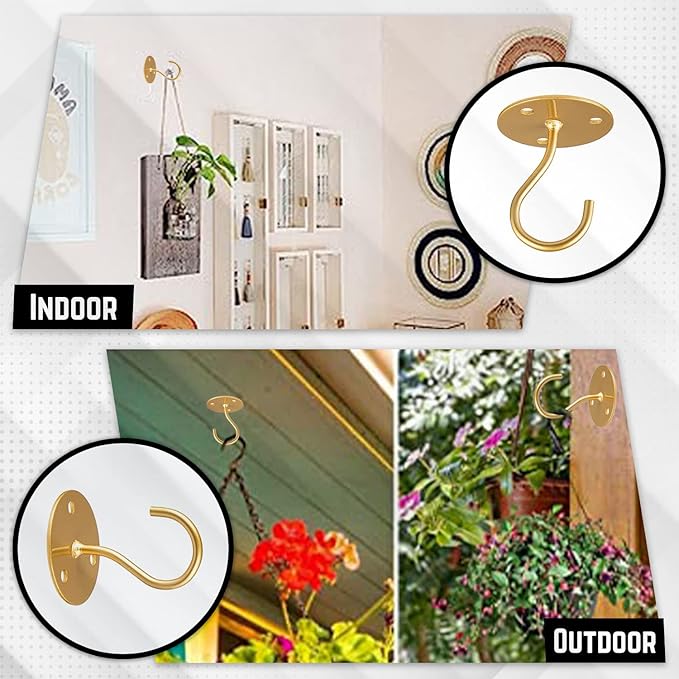 Ceiling Hooks for Hanging Plants- 4pcs 2.56 inches Heavy Duty Powder Coated, Gold Hanging Hooks for Bird Feeders, Planters and Wind Chimes