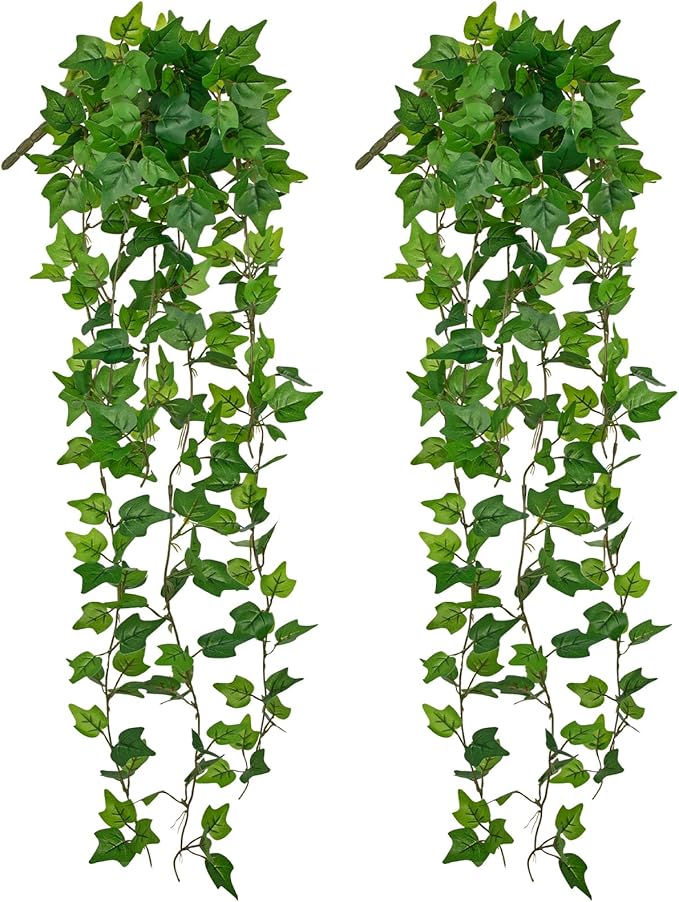 Hollyone 2pcs Artificial Hanging Plants 31" Fake Ivy Vine Faux Ivy Leaves Hanging Plant Greenery for Wall House Room Patio Indoor Outdoor Home Shelf Office Wedding Decor