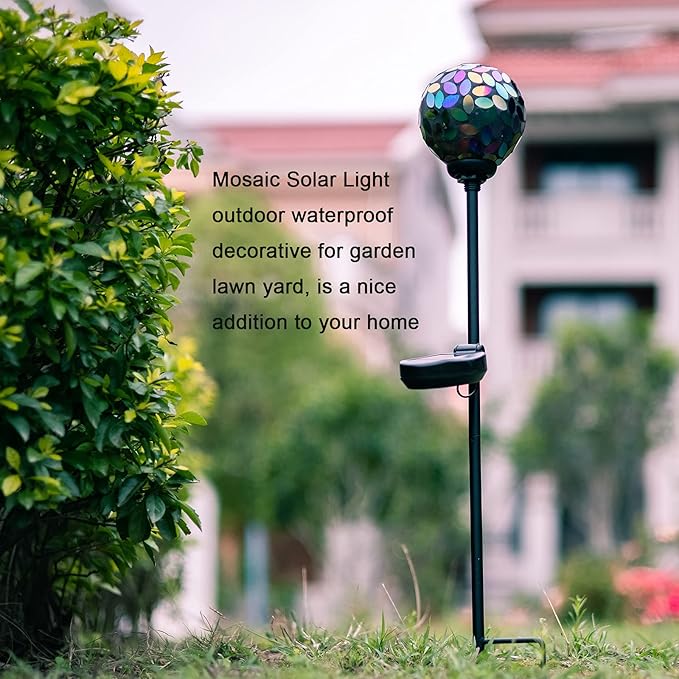 VCUTEKA Solar Lights Outdoor Decorative - Mosaic Solar Garden Light Waterproof LED Pathway Stake Light for Landscape Lawn Patio Yard Decoration, 1 Pack