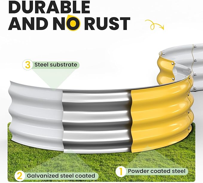 Galvanized Raised Garden Bed 4×4×1 FT, Round Metal Raised Garden Bed Outdoor Planter Box with Open Bottom, Rust-Resistant Steel Garden Bed for Vegetables Herbs Flowers, Easy Assembly