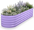 Kesfitt Raised Garden Bed, Metal Galvanized Steel Oval Garden Bed 8x2x1.5 ft with 18-Inch Deep Open-Bottom Design for Outdoor Vegetable Gardening, Lavender Purple