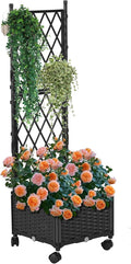 Planter with Trellis Raised Garden Beds, Trellis Planter Box Outdoor Self-Watering for Gardening, Climbing Vegetables, Flowers, Balcony Backyard Patio, Black,1PC