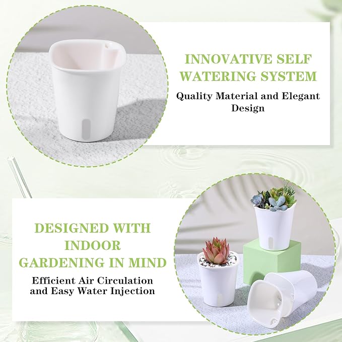 24 Pcs Self Watering Pots for Indoor Plants, 3 Inch White Plastic Self Watering Planters with Water Level Indicator - Perfect for Succulents