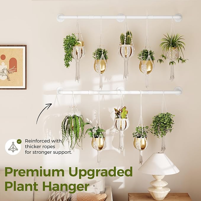 Bamworld Window Plant Hanger Indoor 63in 2PCS Hanging Planters for Indoor Plants Hanging Plants Holder Hanging Rod Window Plant Shelves Wall Planters Pot/Chain/Plant Not Included (White)