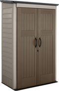 Rubbermaid Vertical Resin Outdoor Storage Shed With Floor (4 x 2.5 Ft) Weather Resistant Brown Organization for Home/Backyard/Garden Tools/Porch/Patio Cushions/Pool Chemicals/Toys