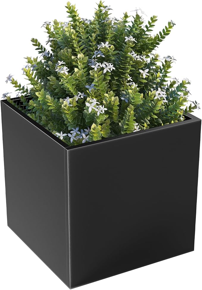 Metal Large Planter Box 20" L x 20" W x 20" H, Heavy Duty Tall Rectangle Outdoor Planter Box with Removable Insert Shelves for Porch, Garden, Patio, Yard (Black)