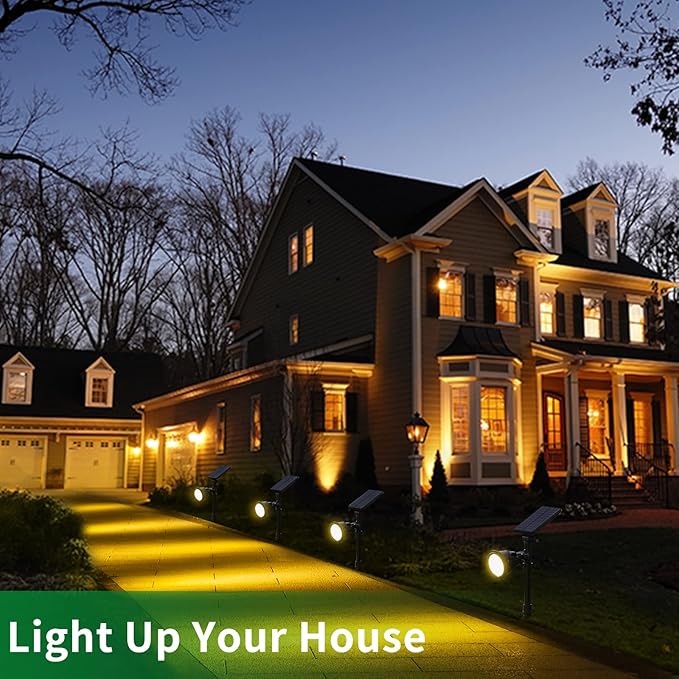 JSOT Solar Spot Lights Outdoor Waterproof, Outdoor Landscape Spotlights Flood Light for Pathway Path Driveway Backyard Decor 600 Lumen 18 LED Beads 2 Lighting Options(Warm White 2 Pack)