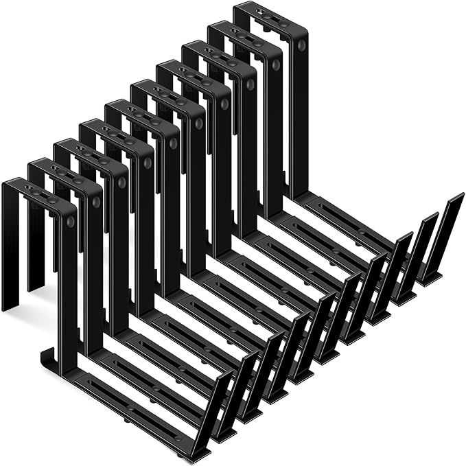 Layhit 10 Pcs Adjustable Planter Box Brackets Universal Heavy Duty Flower Box Brackets Window Iron Railing Planter Holder for Balcony Fence Pergola Patio Garden Windowsill, 6-12.5 Inch (Black)