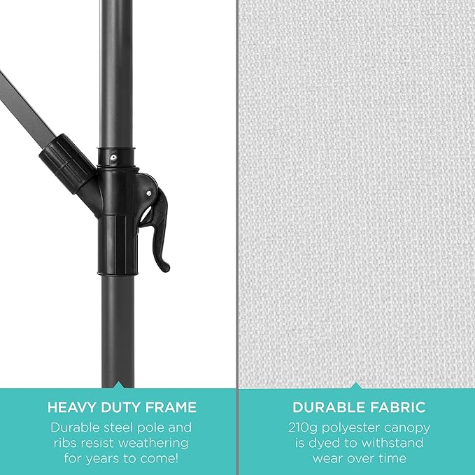 Best Choice Products 10ft Solar LED Offset Cantilever Hanging Market Patio Umbrella, 8 Sturdy Ribs, Easy Adjustment - Fog Gray