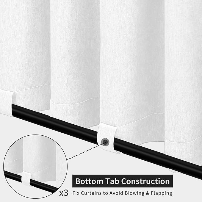 Easy-Going Linen Look Outdoor Curtains Waterproof Windproof Porch Curtains, Soft Thicken Outdoor Privacy Curtains for Patio, Gazebo, Grommet Top and Tab Bottom Drape, 2 Panels, 54x96 inch, White