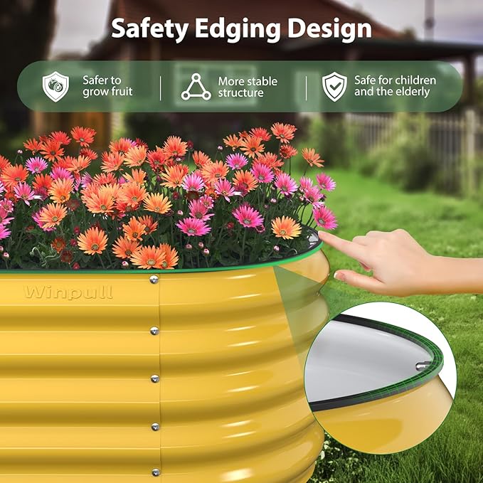 8x2x1.5 ft Galvanized Steel Raised Garden Bed, Raised Garden Bed Kit, Galvanized Planter Box Outdoor, 18" Tall Oval Large Metal Raised Bed for Gardening Vegetables Flower Herb (Cream Yellow)