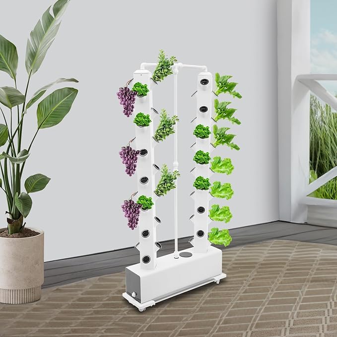 Hydroponic Growing System Kit, 56-Plant Hydroponic Tower Indoor Herb Garden Vertical Planter Germination Kit with Intelligent Water Circulation & Timer Function, Grower Harvest Fresh Herbs Vegetables