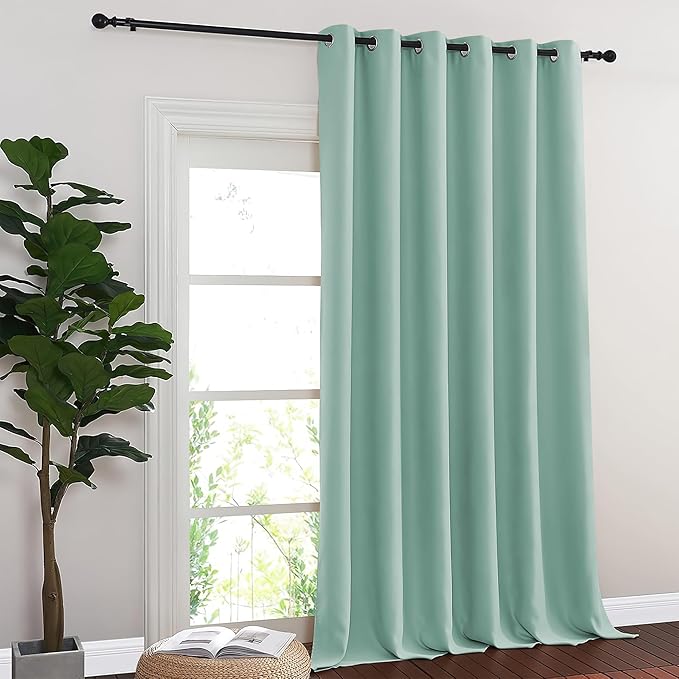 NICETOWN Blackout Sliding Glass Door Curtains, Room Darkening Thermal Insulated Curtains for Living Room Bedroom, Extra Wide Window Drapes, 1 Panel, W80 x L118, Aqua Blue