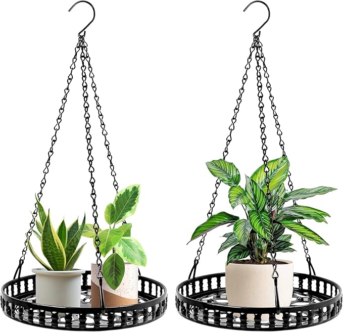 Plant Hanger Indoor Outdoor 2 Pack, Hanging Planter for Indoor Outdoor Plants, Hanging Plant Holder Shelf, Plant Hanging Basket, Decorative Metal Flower Holder