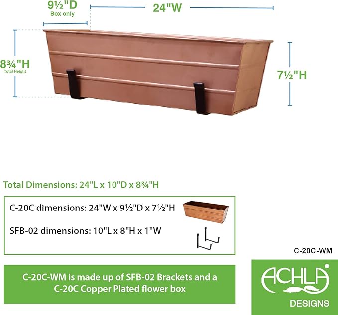 Achla Designs Medium Copper Flower Box with Wall Brackets
