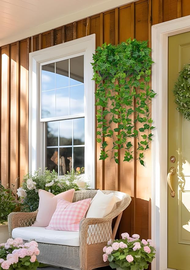 Hollyone 2pcs Artificial Hanging Plants 31" Fake Ivy Vine Faux Ivy Leaves Hanging Plant Greenery for Wall House Room Patio Indoor Outdoor Home Shelf Office Wedding Decor