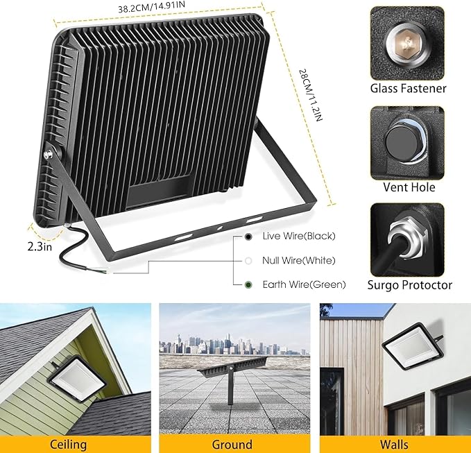 2 pack 300W LED Flood Light(2000W Equivalent),Super Bright 42,500LM 5000K Daylight IP66 Waterproof Security Outdoor LED Arena Lights Commercial Lighting Floodlight for Backyard|Court|Stadium|Yard