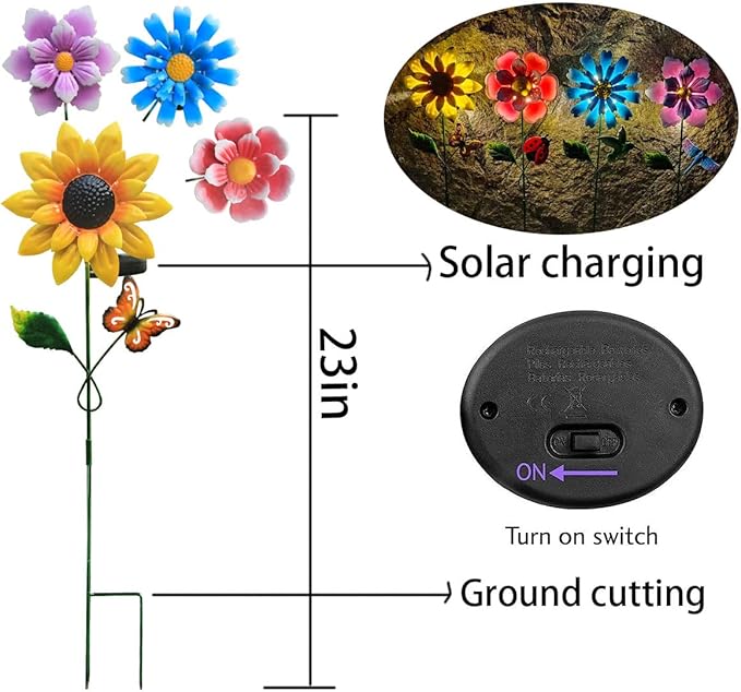 Solar Garden Stakes Lights for Outdoor Decor, 4 Pack Waterproof Metal Art Stick Flowers, Light for Outside Garden Patio Pathway Yard Backyard Porch Lawn