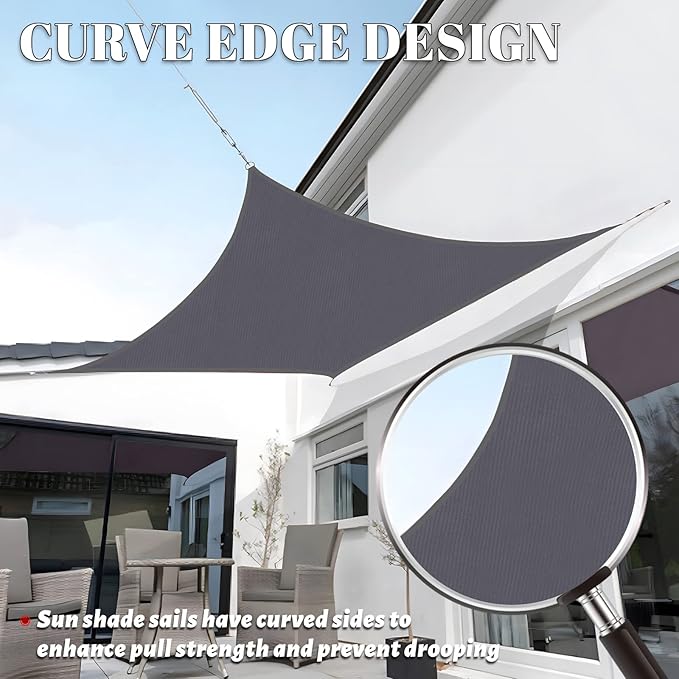SUNLAX Custom Size 8' x 19' Dark GreySun Shade Sail Canopy Commercial Rectangle Sail Shade Fabric for Patio Garden Backyard Pool (Customized)
