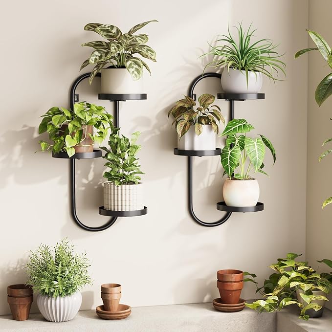 Window Plant Shelves Indoor Outdoor Wall Planters for Indoor Plants 2 Pack Metal Hanger Plant Holder for Living Room Balcony Wall Decor Black