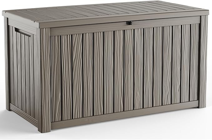 180 Gallon Outdoor Deck Box, Lockable Waterproof Outdoor Storage Boxes For Garden Tools,Indoor Cushions,Accessories Outside Storage Resin Weatherproof Container(Grey)
