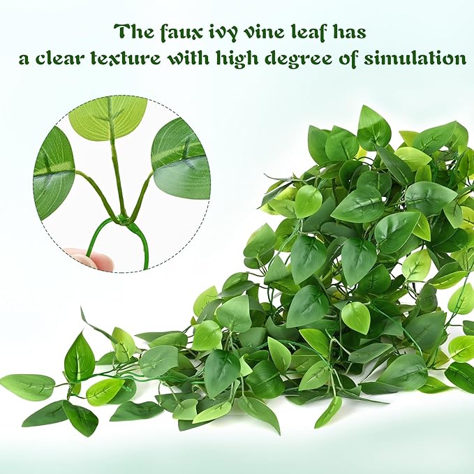 Waipfaru Fake Hanging Plants, 4pcs Artificial Hanging Plant, Faux Ivy Pothos Vines Greenery for Wall Home Bedroom Living Room Aesthetic Kitchen Office Aesthetic Kitchen Indoor Outdoor Decor