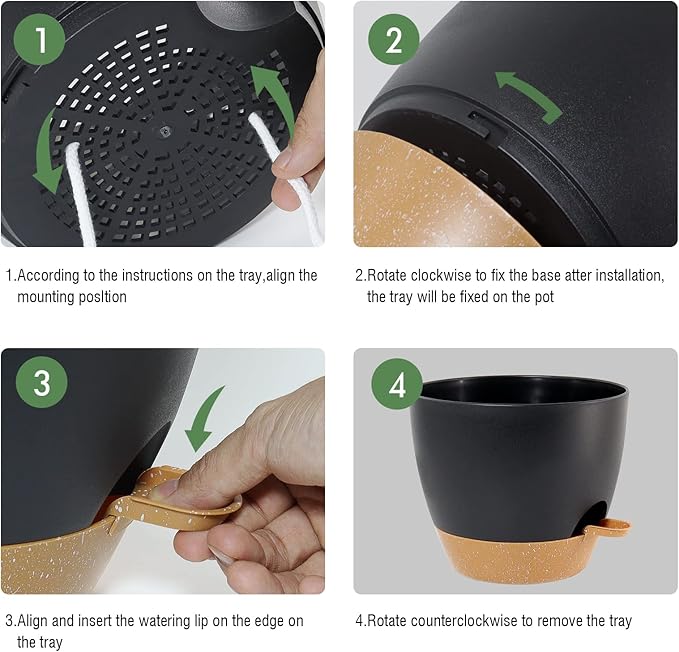 12inch 2Pack Large Self Watering Planters, Plastic Plant Pots with 60oZ Removable Deep Reservoir and Multi Mesh Drainage Holes for Indoor Outdoor Garden Plants and Flowers, Black with Brown