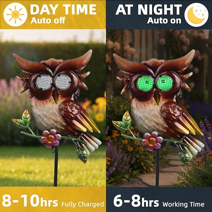 Solar Owl Garden Stakes Decorative with Moving LED Eyes Lights, 39.7" Owl Solar Lights Outdoor Garden for Pathway Patio Yard Metal Art