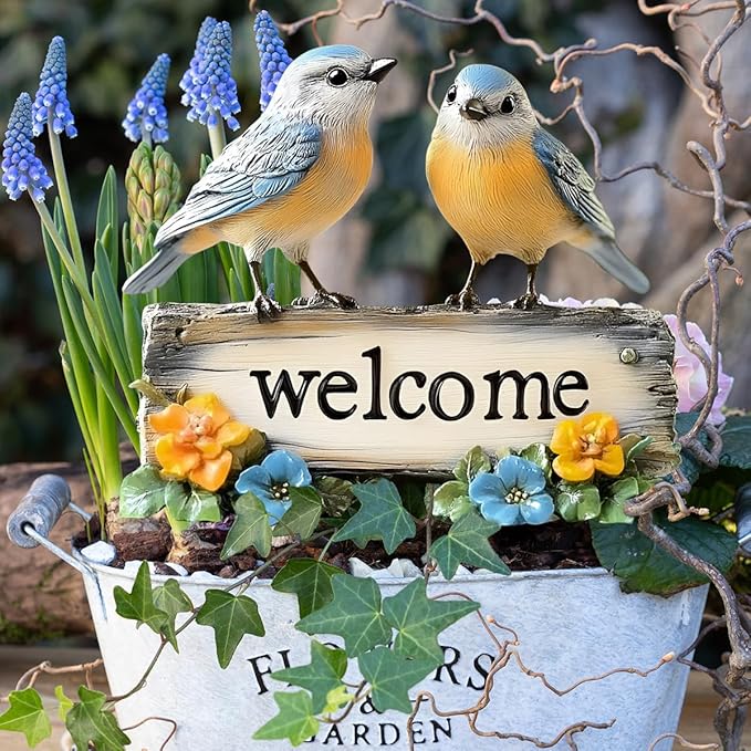 Fairy Garden Stake Decor, Acrylic 2D Garden Fairy Decoration, Fairy Garden Accessories for Outdoor Indoor Yard Lawn Pot Plants (Two-Birds)