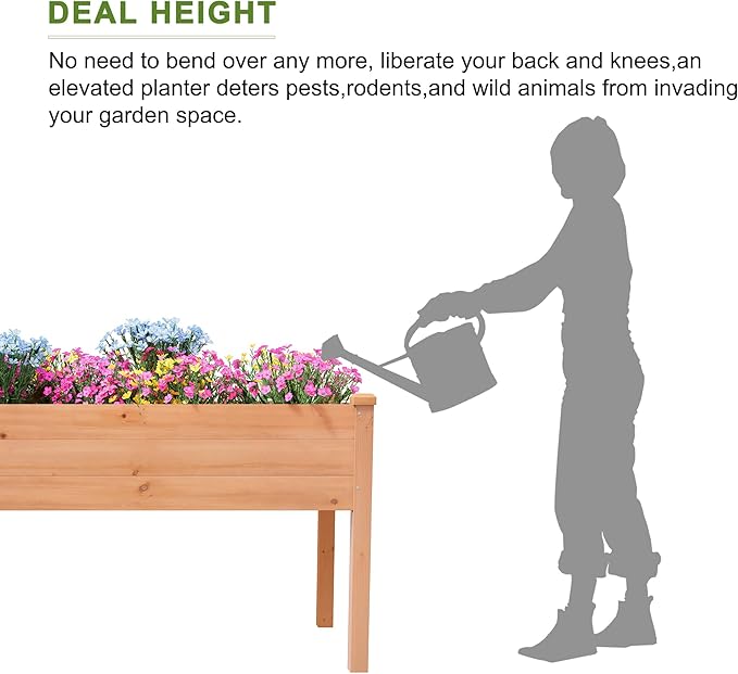 BIRASIL Outdoor Raised Garden Bed, Wood Planter Box for Vegetable Flower, Elevated Reinforced Large Garden Planters Boxes for Backyard Patio Gardening Balcony (48”L, Brown)