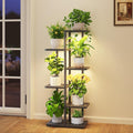 iDavosic.ly Plant Stand with Grow Light Indoor Outdoor, 5-Tier Tall Metal Flower Shelf for Heavy-Duty Large Planters, Corner Orchid Display Rack for Living Room Balcony Patio Porch, Modern Black