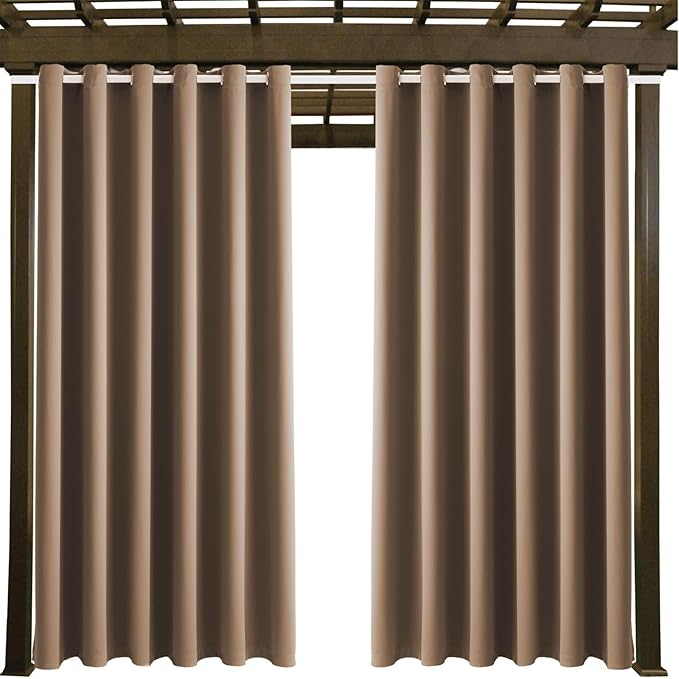 DIVA EN CAMINO DEC Outdoor Patio Curtain Waterproof Darkening Thermal Insulated Indoor Curtains for Bedroom, Porch, Living Room, Pergola, Cabana, W84 x L95, Camel Brown, Set of 2 Panels