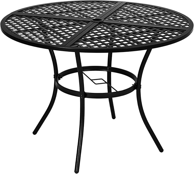 VINGLI 42" Round Outdoor Dining Table - Patio Metal Table with 1.97" Umbrella Hole, Iron Garden Table for Deck Porch Backyard, Black