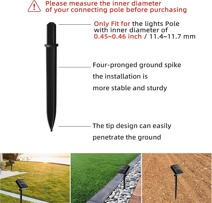 10 Pack Solar Light Stakes Replacement (Fit for Lights Pole Inner Diameter 0.45 inch), ABS Reinforced Ground Spikes, Solar Panel Spikes for Outdoor Pathway Christmas Lights Yard Garden Deco