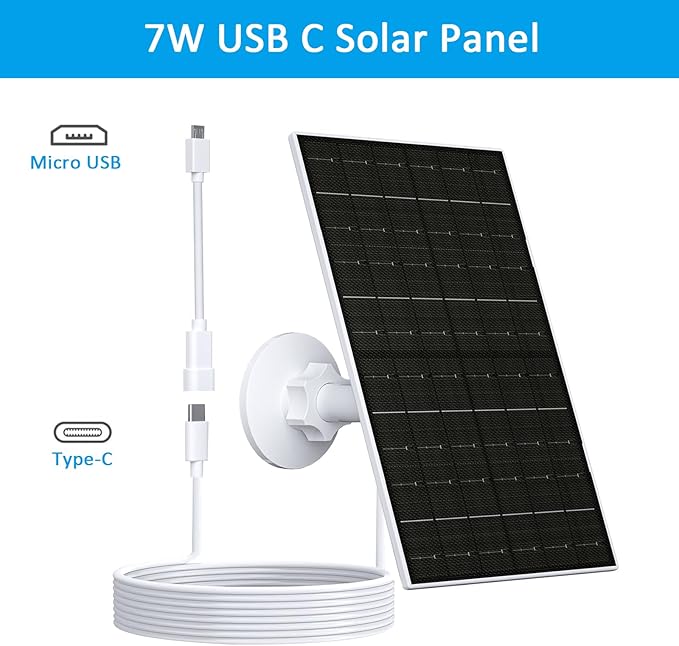 Zivif 7W Solar Panel for Arlo Essential 2K (2nd Gen), Essential XL Spotlight Cameras, USB-C Solar Charger with Micro USB Connector, IP66 Waterproof, 360° Adjustable Mount, 7.2ft Cable, 2 Pack