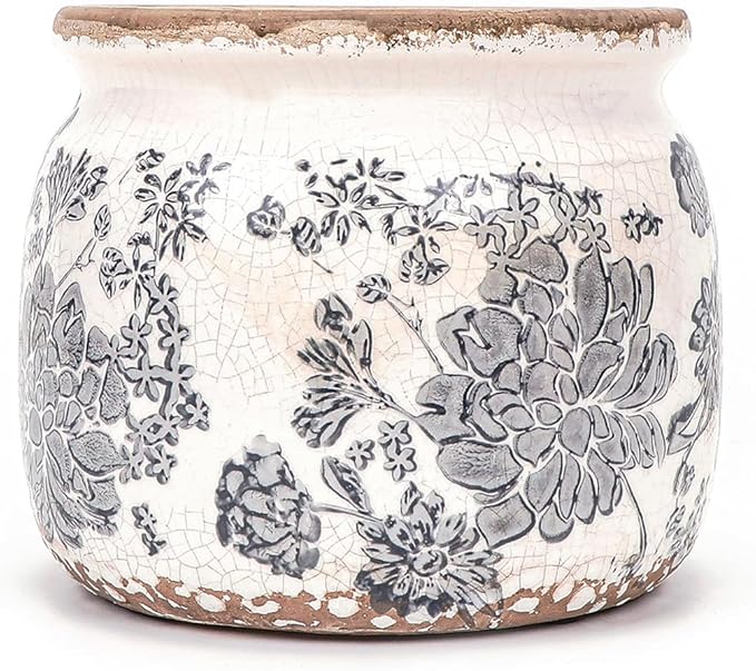Flower Pot,Vintage Gray Ceramic Pot for Planter with Drainage Holes, 6.29 inch Ice Crack Glazed Small Rustic Planters Pot for Indoor,Tucan Home Decor,Gardening Gifts