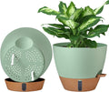 montresor 2 Pack 8 inch Plant Pots, PP Plastic Self Watering Plant Pot with Drainage and Tray for Indoor Outdoor Plants, Water Level Window & Reservoir Flower Pots Decorative Planter (Green)