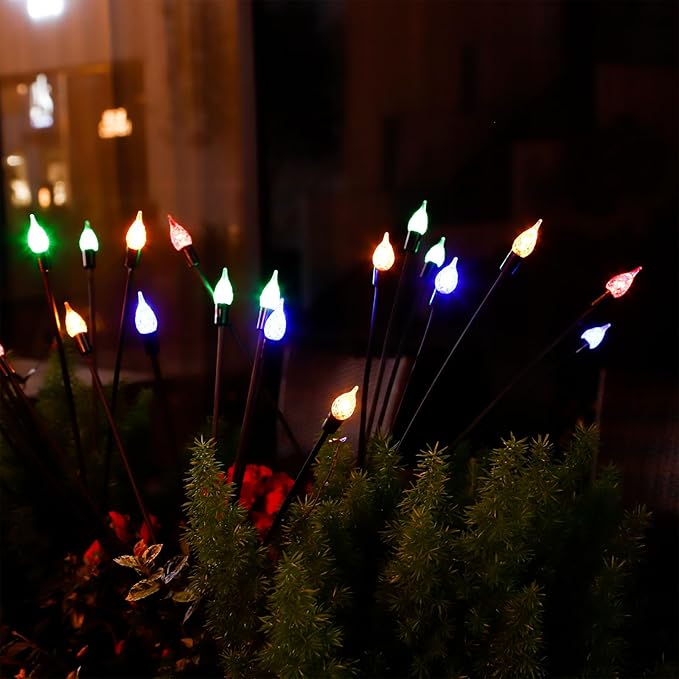 2 Pack Each 8 LEDs Solar Garden Lights Waterproof Outdoor Landscape Path Firefly Lights Single Spike Bulb Swaying Light Multicolor
